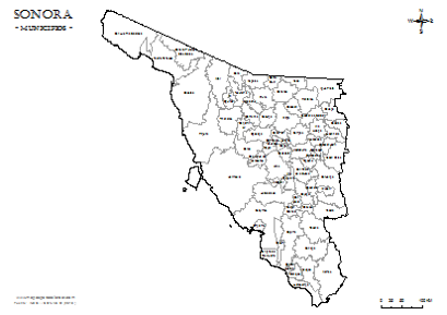 Mapa de municipios de Sonora em blanco para colorear.