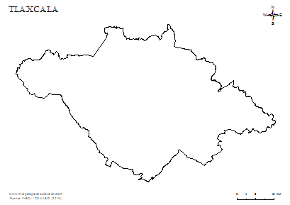 Contorno del mapa de Tlaxcala para colorear.