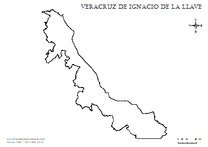 Contorno del mapa de Veracruz para colorear.