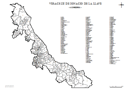 Mapa de municipios de Veracruz em blanco para colorear.