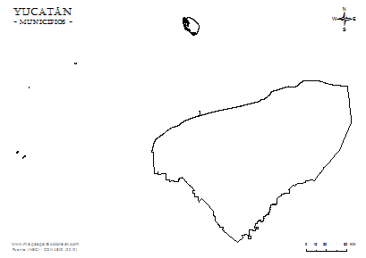 Contorno del mapa de Yucatán para colorear.