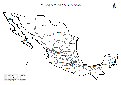 Mapa de México por estados para colorear.