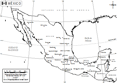 Mapa de límites de México, fronteras para colorear.