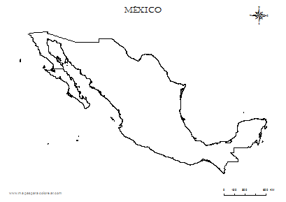 Contorno del mapa de México para colorear.