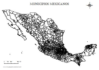 Mapa de México por municipios para colorear.