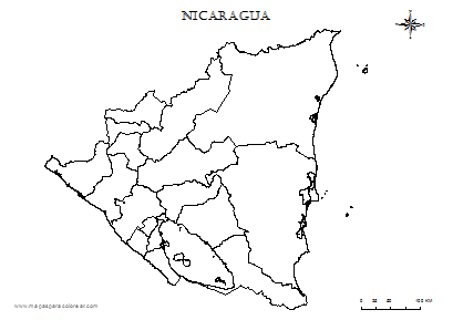 Mapa de Nicaragua por departamentos para colorear.