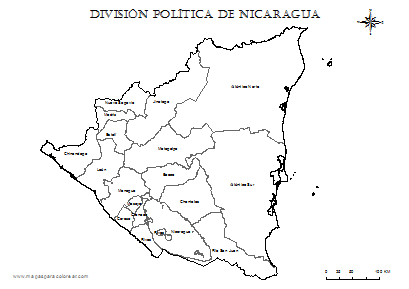 Mapa de departamentos de Nicaragua para colorear.