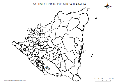 Mapa de Nicaragua por municipios para colorear.