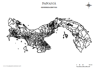 Mapa de Panamá por corregimientos para colorear.
