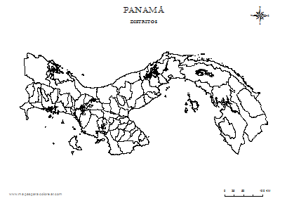 Mapa de Panamá por distritos para colorear.