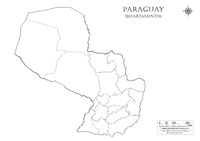 Mapa de Paraguay por departamentos para colorear.