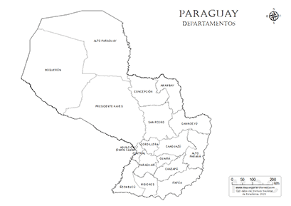 Mapa de departamentos de Paraguay para colorear.