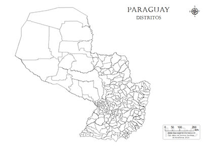 Mapa de Paraguay por distritos para colorear.