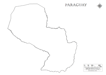 Contorno del mapa de Paraguay para colorear.
