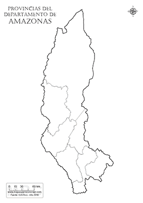 Mapa de provincias del departamento de Amazonas sin nombres - para completar y colorear.