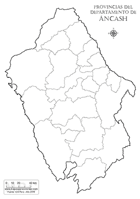 Mapa de provincias del departamento de Áncash sin nombres - para completar y colorear.
