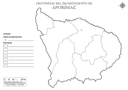 Mapa de provincias de Apurímac para colorear y completar la leyenda.
