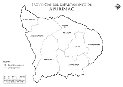 Mapa de provincias del departamento de Apurímac para colorear.