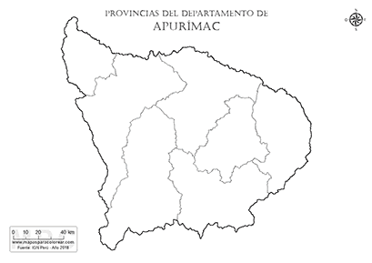 Mapa de provincias del departamento de Apurímac sin nombres - para completar y colorear.