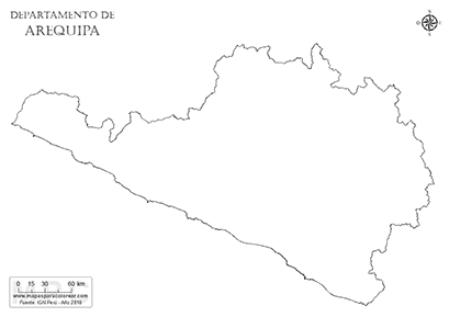 Mapa del contorno del departamento de Arequipa para pintar.