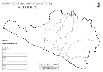 Mapa de provincias de Arequipa para colorear y completar la leyenda.