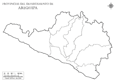 Mapa de provincias del departamento de Arequipa sin nombres - para completar y colorear.