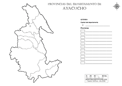Mapa de provincias de Ayacucho para colorear y completar la leyenda.