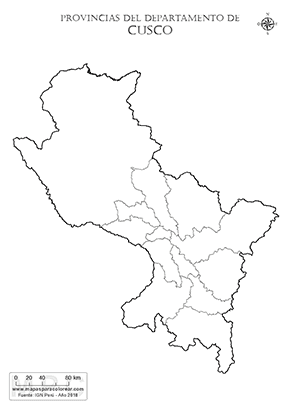 Mapa de provincias del departamento de Cusco sin nombres - para completar y colorear.