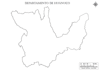 Mapa del contorno del departamento de Huánuco para pintar.