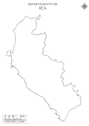 Mapa del contorno del departamento de Ica para pintar.