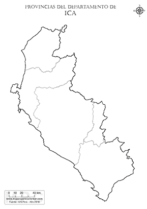 Mapa de provincias del departamento de Ica sin nombres - para completar y colorear.