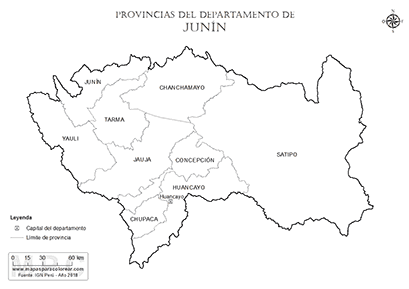 Mapa de provincias del departamento de Junín para colorear.