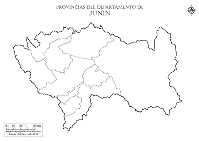 Mapa de provincias del departamento de Junín sin nombres - para completar y colorear.