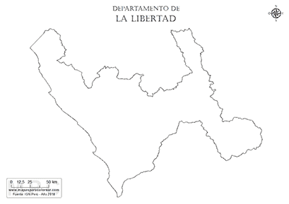 Mapa del contorno del departamento de La Libertad para pintar.