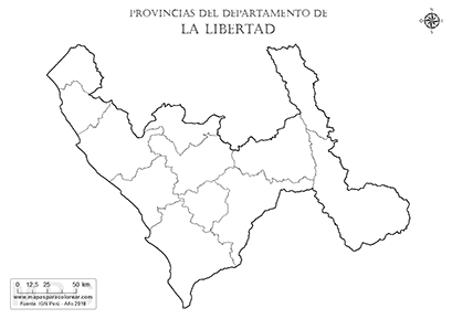 Mapa de provincias del departamento de La Libertad sin nombres - para completar y colorear.