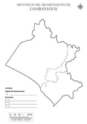 Mapa de provincias de Lambayeque para colorear y completar la leyenda.
