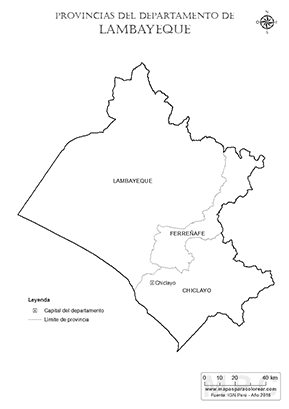 Mapa de provincias del departamento de Lambayeque para colorear.