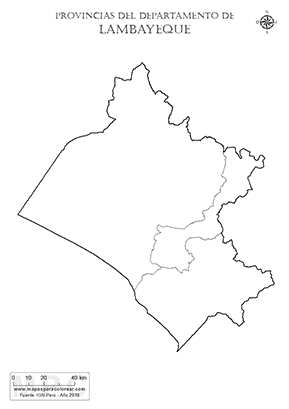 Mapa de provincias del departamento de Lambayeque sin nombres - para completar y colorear.