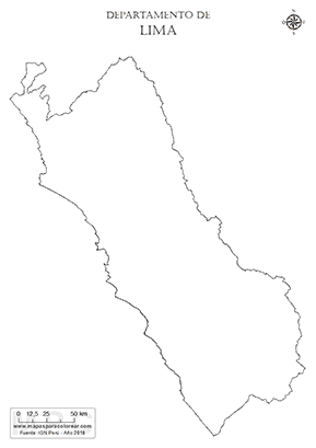 Mapa del contorno del departamento de Lima para pintar.