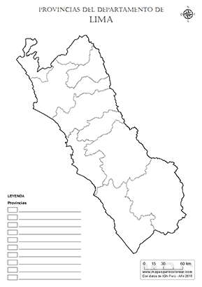 Mapa de provincias de Lima para colorear y completar la leyenda.