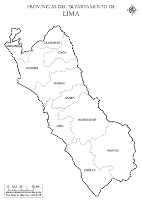 Mapa de provincias del departamento de Lima para colorear.