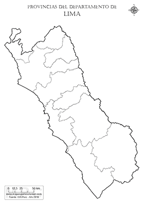 Mapa de provincias del departamento de Lima sin nombres - para completar y colorear.