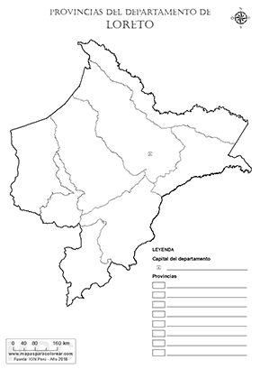 Mapa de provincias de Loreto para colorear y completar la leyenda.