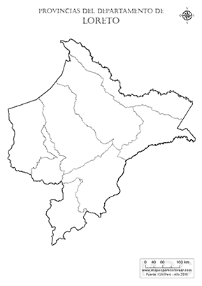 Mapa de provincias del departamento de Loreto sin nombres - para completar y colorear.