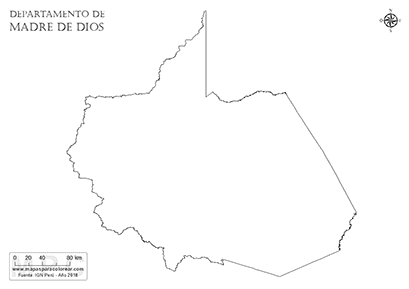Mapa del contorno del departamento de Madre de Dios para pintar.