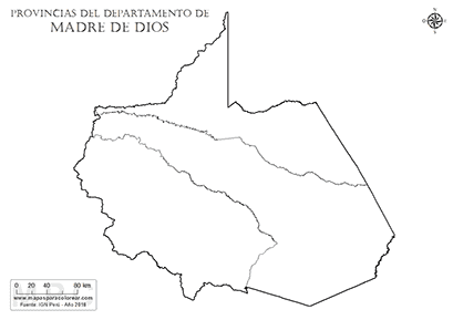 Mapa de provincias del departamento de Madre de Dios sin nombres - para completar y colorear.