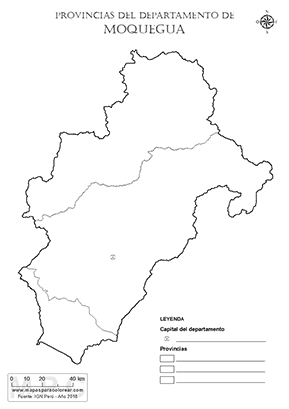 Mapa de provincias de Moquegua para colorear y completar la leyenda.