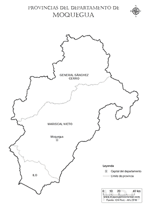 Mapa de provincias del departamento de Moquegua para colorear.