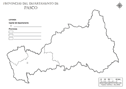 Mapa de provincias de Pasco para colorear y completar la leyenda.