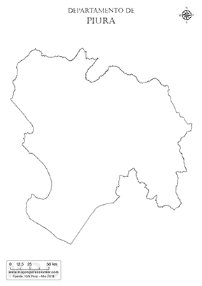 Mapa del contorno del departamento de Piura para pintar.